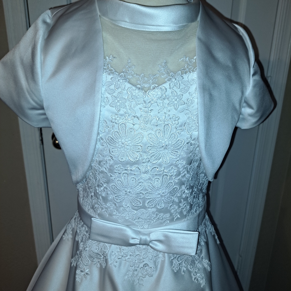 Mary's Bridal White Lace Flower Girl Dress with Satin Bow